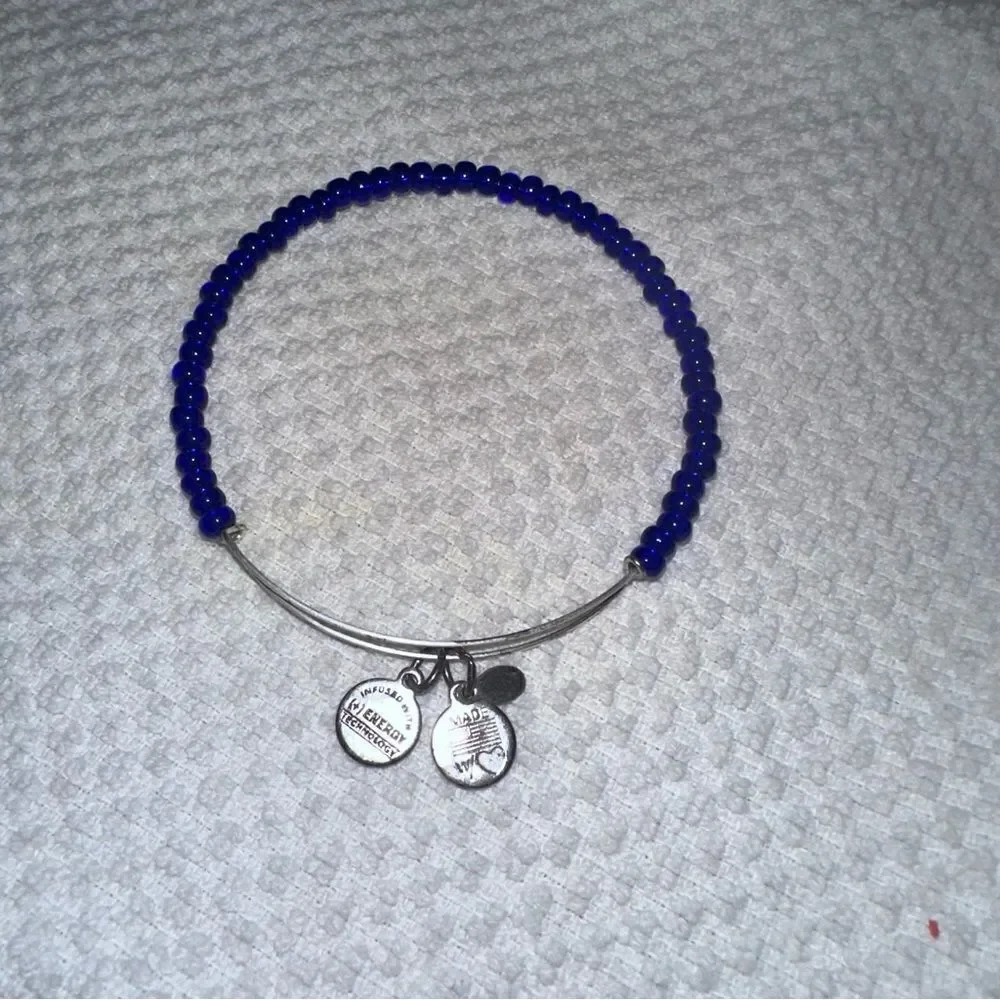 Alex & Ani silvertone royal / cobalt blue bead bracelet / bangle